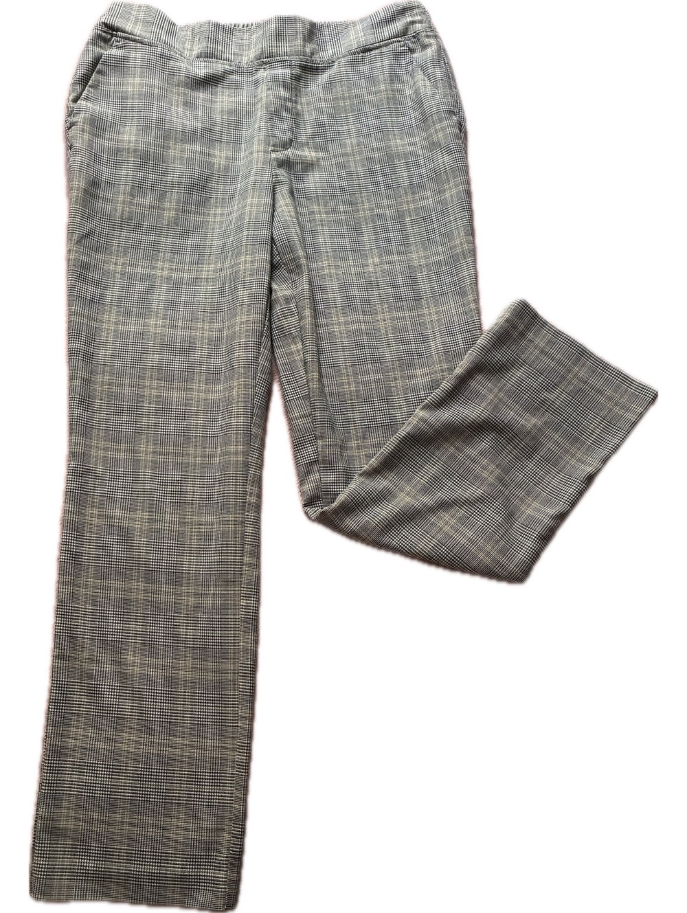 Plaid Pull-On Ankle Pants Grey Size L 12-14 Stretch Comfort